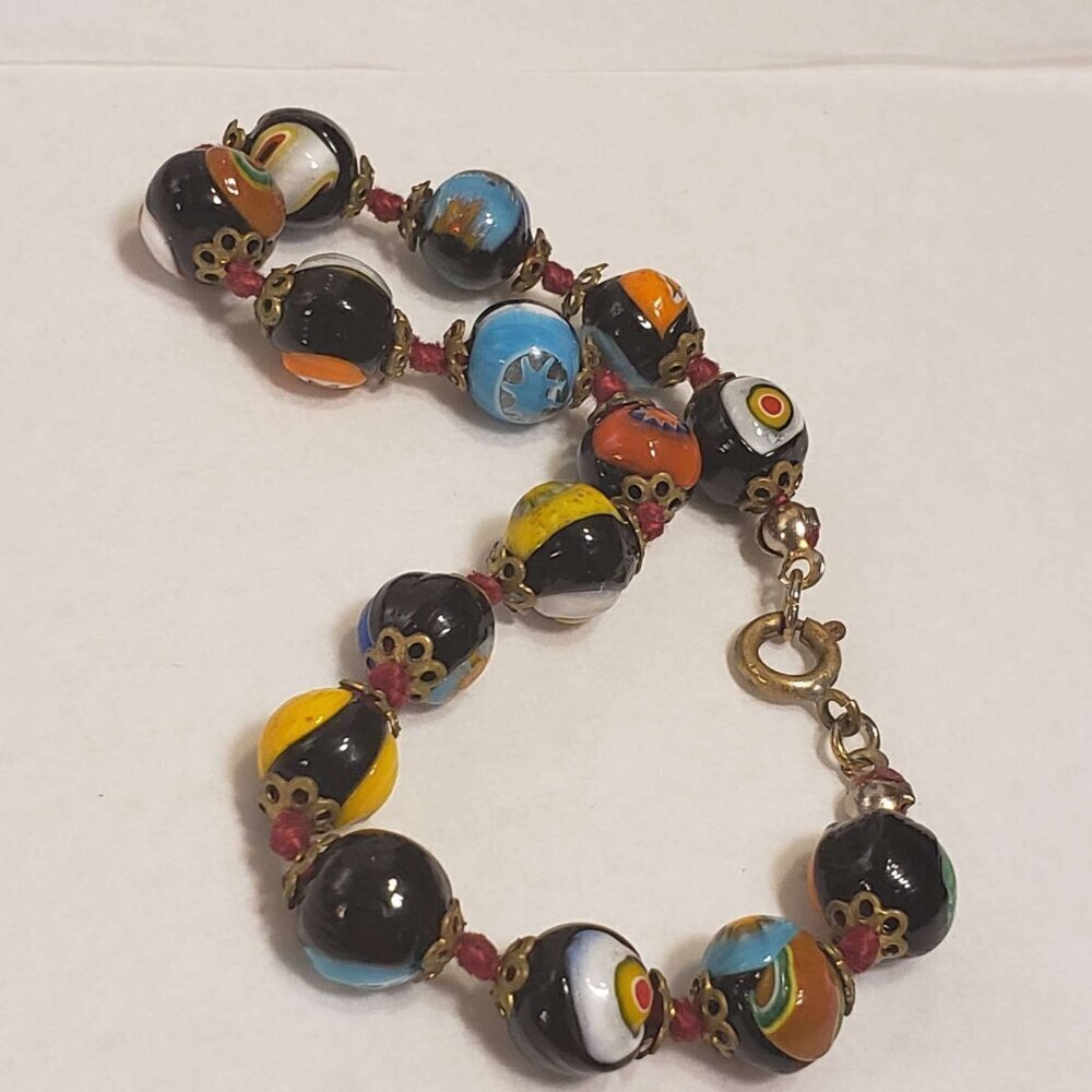 Vintage Millefiori Bead Bracelet Red Knotted